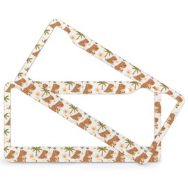 KIOWEIR Capybara with Palm Tree 2 Pack License Plate Frames,Stainless Steel Car License Plate with 2 Holes and Screws Universal Aluminum Car Accessories for Front and Rear