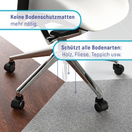 5 x Hard Floor Castors 10 mm with PVC Coating Quiet & Scratch-Free - Universal Desk Chair Office Chair Wheels Ideal for Parquet, Laminate, Tiles and Stone Floors (Black)