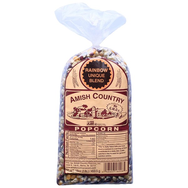 Amish Country Popcorn | 1 lb Bag | Rainbow Popcorn Kernels | Old Fashioned with Recipe Guide (Rainbow - 1 lb Bag)