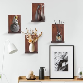 Small Floating Shelf for Wall,Tall Mini Ledges Shelves Wooden Set of 2,Plants Hanging Storage Display Decor Indoor for Living Room Bedroom Bathroom Kitchen Office,5.5x6x7.8 Inch(Rustic Walnut)