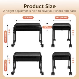 WUDOYO Low Stool with Rubber Wheels Wide Seat for Adult Adjustable Height for Kids