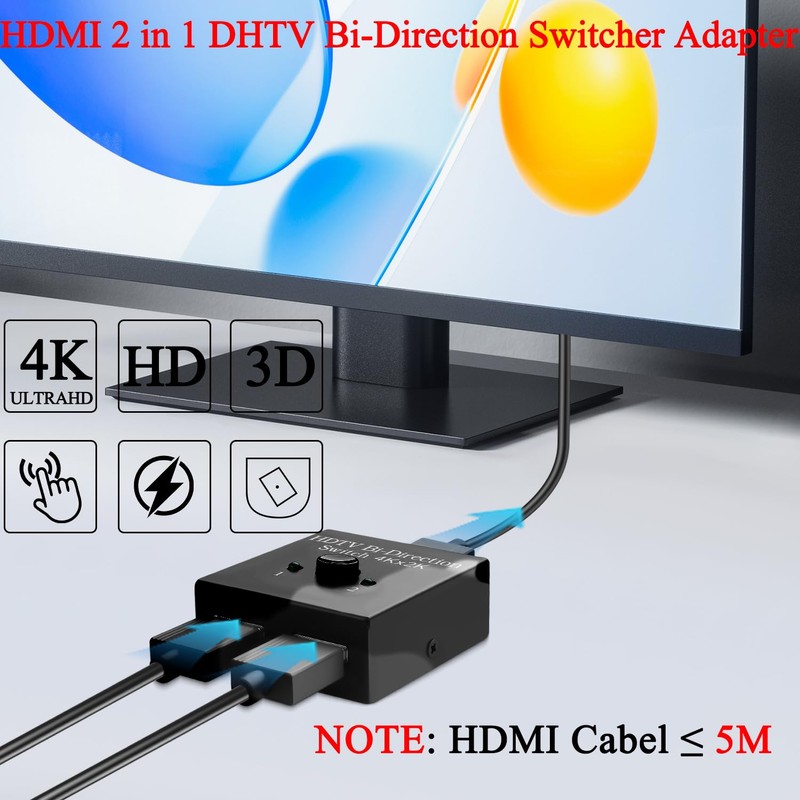QIANRENON HDMI 1 in 2 Out Splitter Adapter 4K@60hz HDMI