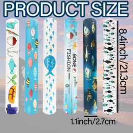 CZWXOXO 74 Pcs Fishing Theme Party Favors 24 Pcs Fishing Theme Slap Bracelets 50 Pcs Fishing Theme Stickers Fishing Theme Birthday Party Decorations，Classroom Rewards Supplies