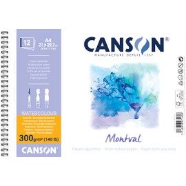 Canson Spiral-Bound Notepad AQ Montval Fine Watercolour 300 g/m² 12 Sheets per Pad Spiral on Short Side White 21 x 29.7 cm White