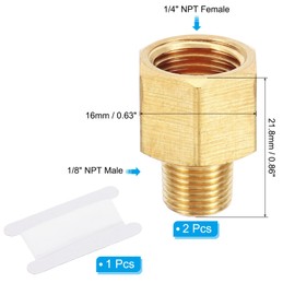 PATIKIL Brass Pipe Fittings Reducer Set, 5Pcs 1/4" NPT Female x 1/8" NPT Male Thread Brass Hex Tubing Adapter Connector Tube Adaptor Converter with PTFE Tape for Water, Air, Gas Line