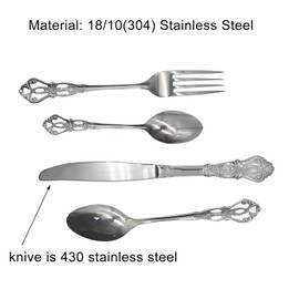 Pinenjoy 24Pcs Vintage Baroque Silverware Set 18/10(304) Stainless Steel Luxury Antique Western Royal Style Flatware Set include Hollow Relief Handle Spoon Fork Knife, Service for 6
