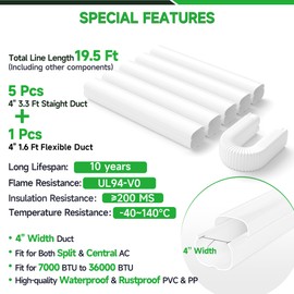 4'' 19.5 Ft Mini Split Line Cover Set, PVC & PP Pipe Covers for Mini Split Lines, Line Guard for Central AC, White Line Set Cover Kit