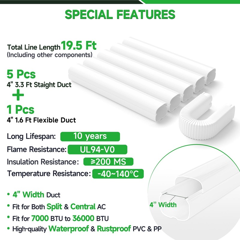 4'' 19.5 Ft Mini Split Line Cover Set, PVC &