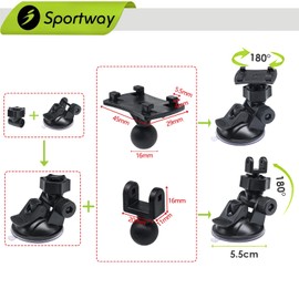 Sportway S40 Dash Cam Suction Mount (3rd Gen) with10pcs 360 Rotating Joints Compatible for Rexing, Old Shark, Yi, TOGUARD, Compark, Kingslim, Crosstour and Most Dash Cameras, DVR, GPS