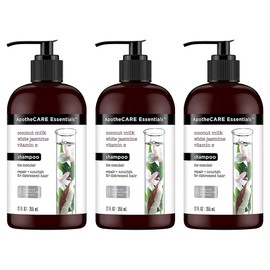 ApotheCARE Essentials Shampoo - The Mender - Coconut Milk, White Jasmine, Vitamin E - Net Wt. 12 FL OZ (355 mL) Per Bottle - Pack of 3 Bottles