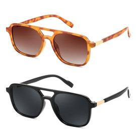 FEISEDY Polarized Pilot Sunglasses for Women Men, Trendy Rectangle Womens Mens Sun Glasses, Yellow Tortoise & Black, 47mm