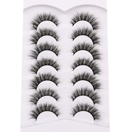 Pooplunch False Eyelashes Cat Eye Fluffy Lashes 8D Volume Thick Natural Faux Mink Lashes Fake Eyelashes 7 Pairs Pack