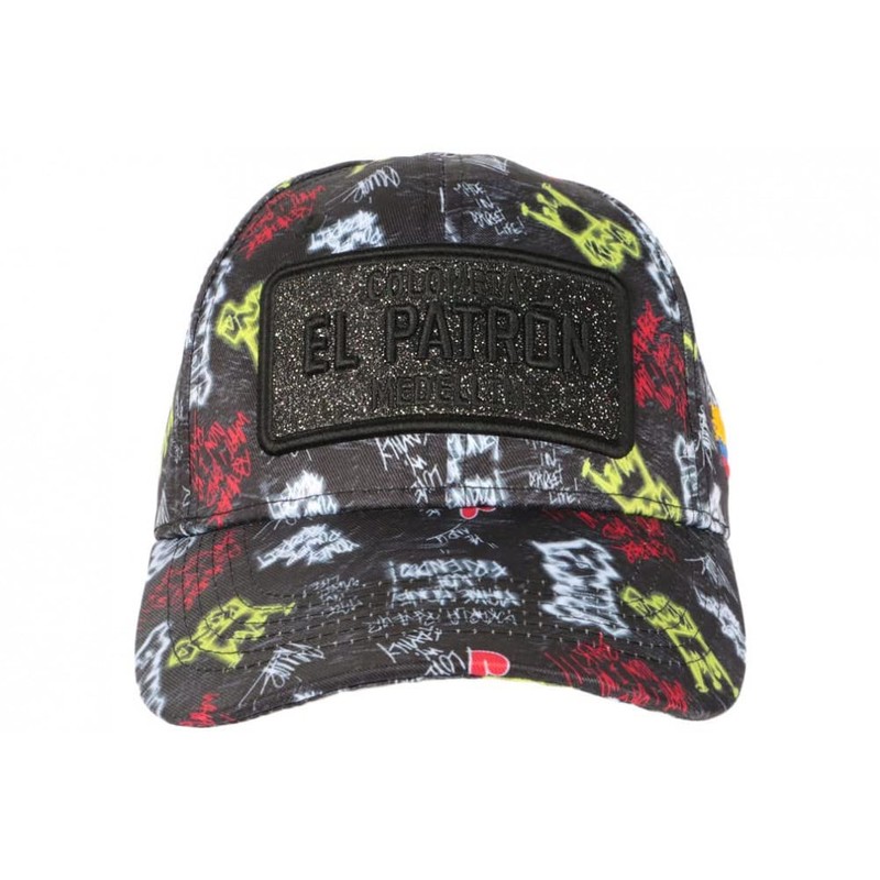 El Patron Black and Red Rhinestone Streetwear Colombia Baseball Cap