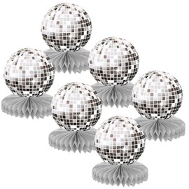 WUIOWPPIC 6 Pcs Silver Disco Theme Party Honeycomb Centerpieces