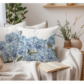 Poecinvi Hydrangea Pillow Covers 18x18 Set of 2, Blue Floral Pillow Covers, Blue and White Pillows Covers, Blue Hydrangea Decor, Hydrangea Gifts.