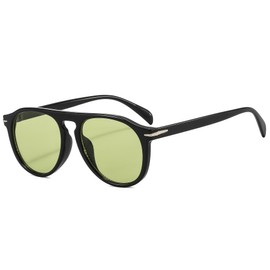 Long Keeper Retro Round Sunglasses for Women Men 70s Aviation Vintage Circle Sunglasses Trendy Oval Round Shades Pilot Sun Glasses UV400 Protection (Black Frame - Clear Green Lens)