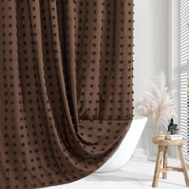 Siiluminisoy Brown Boho Farmhouse Shower Curtain Woven Fabric Shower Curtain, 72 x 72 Pleat Floral Puffs Tufted Textured Modern Farmhouse Minimalist Shower Curtain Set for Bathroom