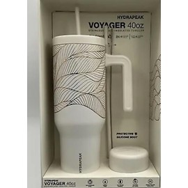 Hydrapeak Voyager Artisan Collection 40 oz Tumbler (Abstract Leaf Gold) Straw Lid Gift Set | Insulated Reusable Stainless Steel Water Bottle Travel Mug