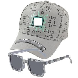 MIFKLMV Game Theme Baseball Cap and Sunglasses Set, 2PCS Children Sun Hat Sunglasses Peaked, Adjustable Cap Baseball Hat Summer Accessories Gifts for Kids (52-54 CM) Grey