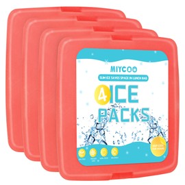 MIYCOO Ice Packs for Lunch Boxes & Lunch Bag - Quick Freeze Ice Pack Space Saving Freezer Packs - Reusable Slim Original Cool Pack - Cool Coolers Accessories for Beach, Camping and Fishing - 4PC Red