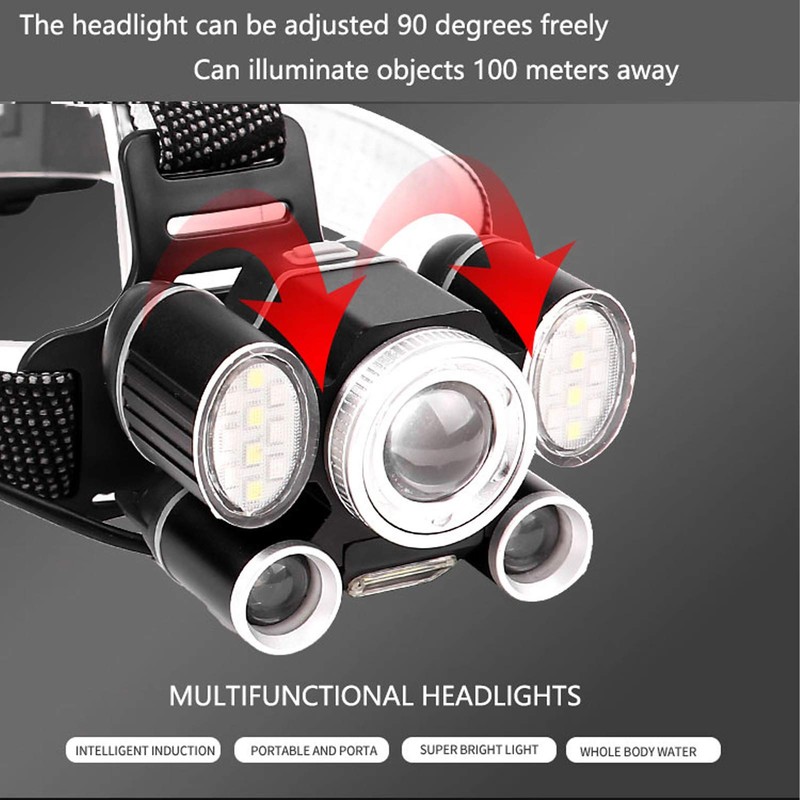 Topyond Strong Brightness Headlamp, XHP50 COB LED Red Blue 6