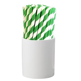 Trimming Shop 100 Pack Paper Straws Drinking for Parties | Paper Drinking Straw | Cocktail Straws | Disposable Straws | Green & White Striped Paper Drinking Party Straws for Birthday Wedding Party