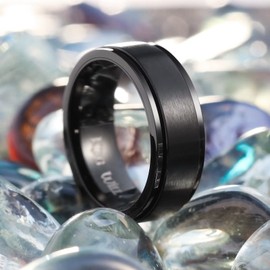 King Will Black 8mm Stainless Steel Spinner Ring For Men Women Brushed Stress Anxiety Relief Ring Fidget Ring Comfort Fit 10