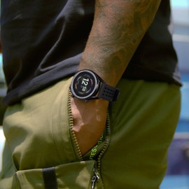 WOCCI 18mm Rally Watch Strap, FKM Rubber Band, Quick Release, Silver Brushed Buckle (Black)