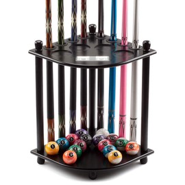 GSE Games & Sports Expert Corner-Style Floor Stand Billiard Pool Cue Racks with Score Counters. Holds 8 Pool Cue Stick and Full Set of Pool Balls (Black)