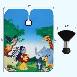 Kids Barber Cape with Neck Duster Brush, Professional Salon Hair Cutting Cape with Adjustable Snap Closure(wild animal)