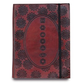 Freak Scene Notizbuch aus Leder Skizzenbuch Tagebuch - Sieben Chakren rotbraun 20 x 15,5 cm
