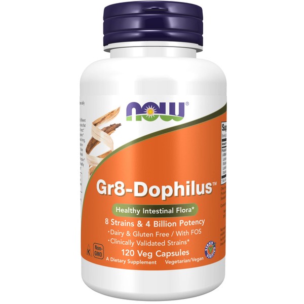 NOW Supplements, Gr8-Dophilus™with 8 Strains & 4 Billion Potency, Shelf Stable, 120 Veg Capsules