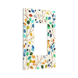 1 Gang Single Decorator GFCI/Rocker Light Switch Cover Wall Plate Watercolor Boho Floral Olive Eucalyptus Colorful Leaf Autumn Electrical Outlet Decorative Receptacle Cover for Dimmer, USB, Mid Size