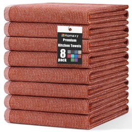 Homaxy Premium Kitchen Towels(18”x 28”, 8 Pack), Large Cotton Kitchen Hand Towels, Flat and Terry Dish Towels, 380 GSM Highly Absorbent Tea Towel Set with Hanging Loop, Rust