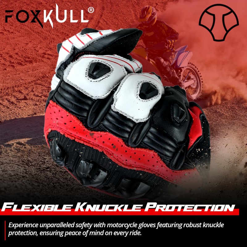 FOXKULL Motorcycle Full Finger Gloves with Knuckle Protector for Men