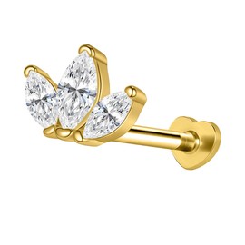 AoedeJ Internally Threaded Labret Studs Flat Back Earrings Sterling Silver Screw Back Earrings Sterling Silver Cartilage for Women (Leaf Style 2)