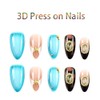 Almond 3D Press on Nails Medium Blue Fake Nails with