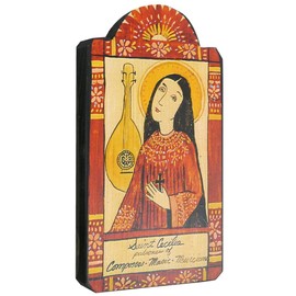 Saint Cecilia Patron Saint of Music and Musicians Handmade Retablo Plaque, 3.5 x 7.25 Inches