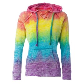 Koloa Surf Co.(tm) Womens Rainbow Stripe V-Neck Burnout Hoodies - Medium