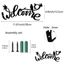 CREATCABIN Welcome Metal Wall Sign Black Iron Wall Decor Bird Butterfly Silhouette Hanging Ornament Decorative Art Sculpture for Indoor Outdoor Home Living Room Garden Office Decor Gift 11.8x4.9in