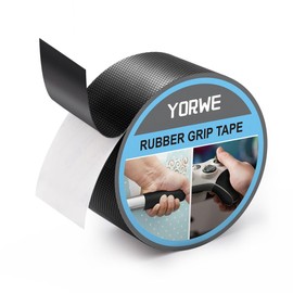 Yorwe Rubber Grip Tape, Ultra-Thin Strong Adhesive Anti-Slip Waterproof Heat Resistant Wear-Resistant Cushion Pad, Making Handles or Contact Surfaces Safer, with Grip and Comfort (Black, 2In x 10Ft)
