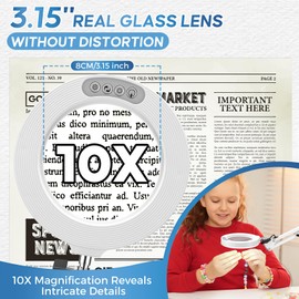 GUOUBUO 10X Magnifying Glass with Light, 5 Color Modes 2-in-1 LED Desk Lamps, Portable Hands Free Magnifier with Clamp&Velvet Bag, Magnifying Lamp Magnifying Glasses for Close Work Hobbies