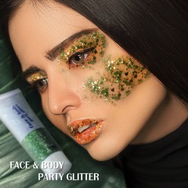 DAGEDA 50ML Body Glitter Gel, Face Glitters Body Gel Sequins Shimmer Liquid Eyeshadow, Chunky Glitter for Face Hair Nails, Holographic Cosmetic Laser Powder Festival Glitter Makeup (Green)