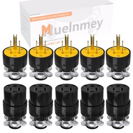 Muelnmey 5 Set Extension Cord Ends Electrical Replacement Plug & Connector NEMA 5-15P & 5-15R 15A 125V Yellow Shell 2Pole 3Wire Straight Blade Plug Grounding Type,UL Listed.