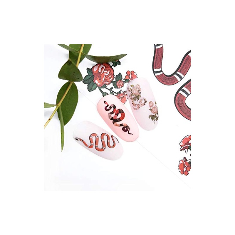 IBDI Snake and Flower nail Decals/Sliders for manicure or pedicure,