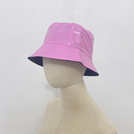 Women Rain Hats Waterproof Wide Brim Reversible Shiny Rave Bucket Hat Rain Cap Pink