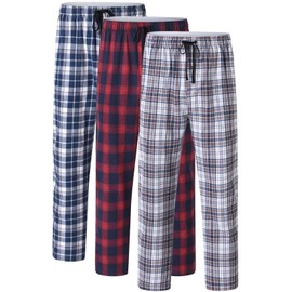 yuyangdpb Men's 3-Pack Pajama Pants Cotton Plaid Pjs Bottoms Sleep Lounge Pant Button Open Fly with Pockets 3P01 M