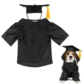 GraduatePro Conjunto de Birrete y Toga de graduación para Perro - Tejido de Punto Ajustable con Borla Dorada, 3 Tallas (P/M/L) para Perros pequeños y Gatos hasta Perros medianos, Traje Formal Lavable