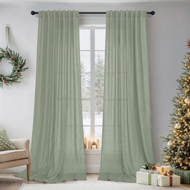 Light Sage Curtains 84 Inch Length for Bedroom 2 Panels Set Back Tab Loop Pocket Drapes Semi Privacy Lightweight Sheer Linen Boho Green Curtain for Living Room Dining Rustic Farmhouse Decor 52x84 Long