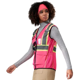 Hi-Vis Pink Reflective Vest for Women with Pockets - Stay Safe on Construction Sites - High-Visibility, Safety, S